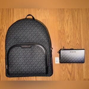 Michael Kors Monogram Black Backpack and Wristlet